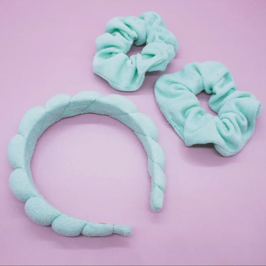 Terry Cloth Headband with Scrunchies - Mint