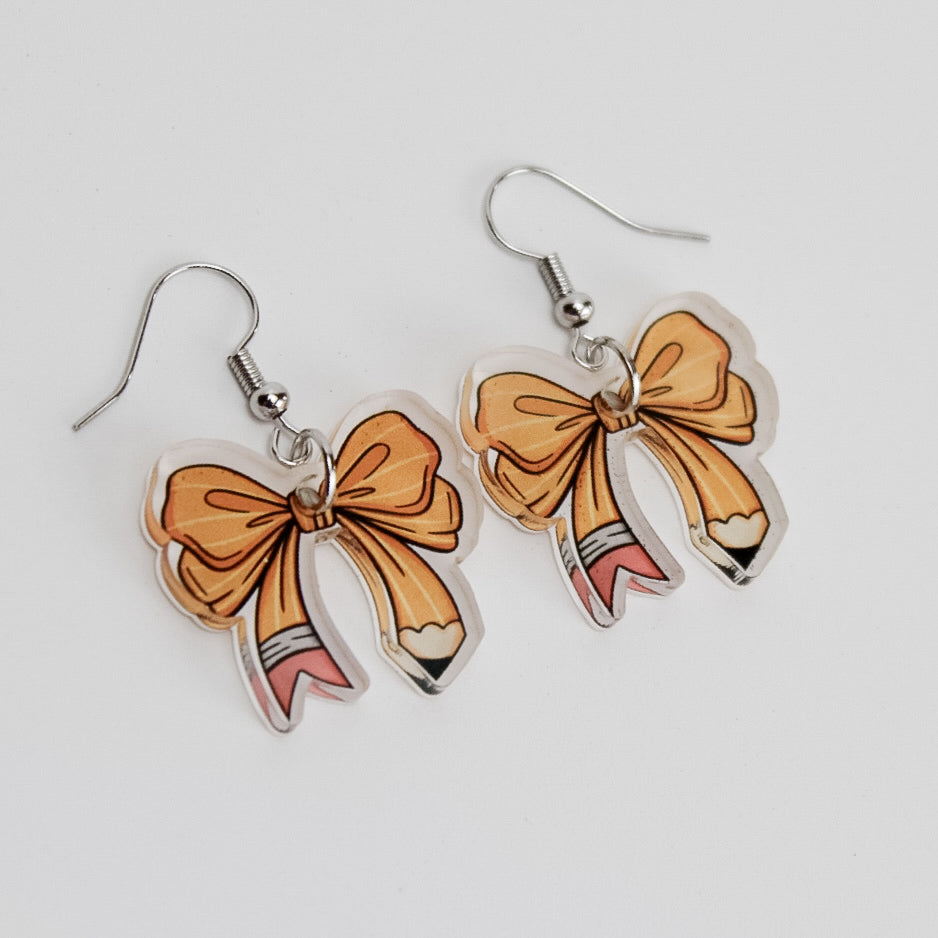 Pencil Bow Dangle - Earrings