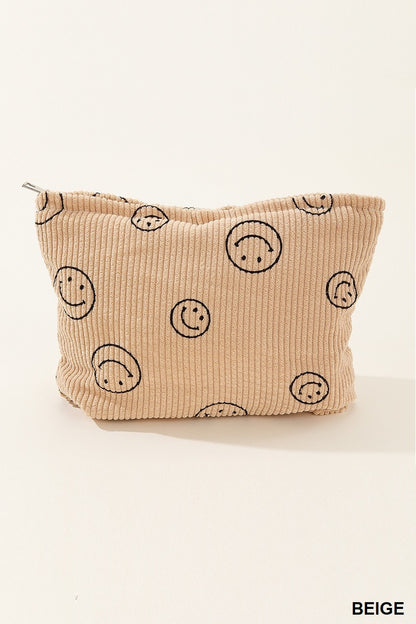 Smiley Face - Corduroy Makeup Bag