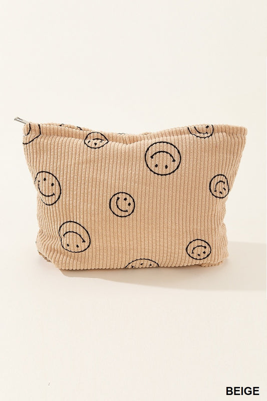 Smiley Face - Corduroy Makeup Bag