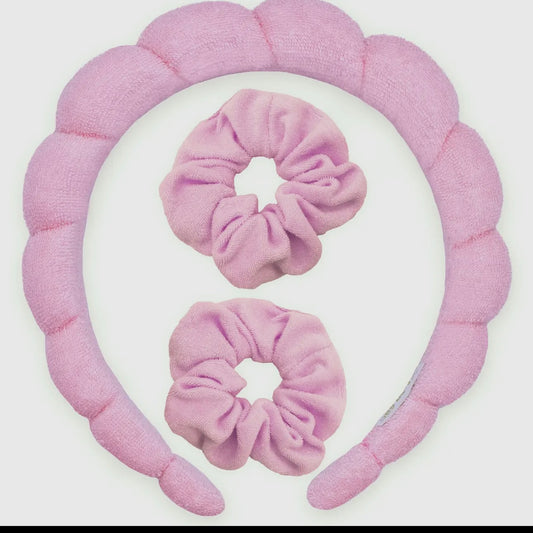 Terry Cloth Headband with Scrunchies - Pink