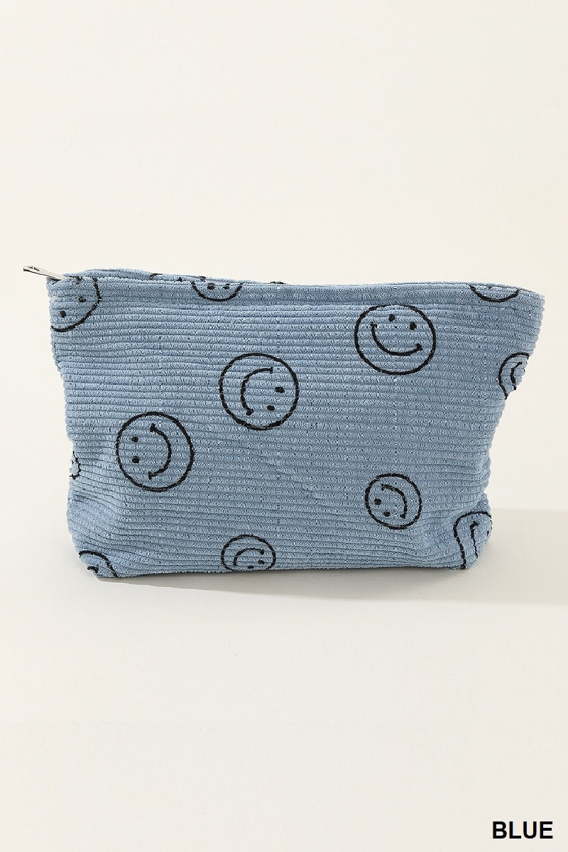 Smiley Face - Corduroy Makeup Bag