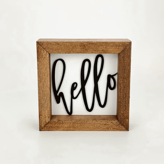 Hello W/B - 6" Square Sign