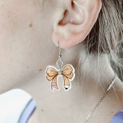 Pencil Bow Dangle - Earrings