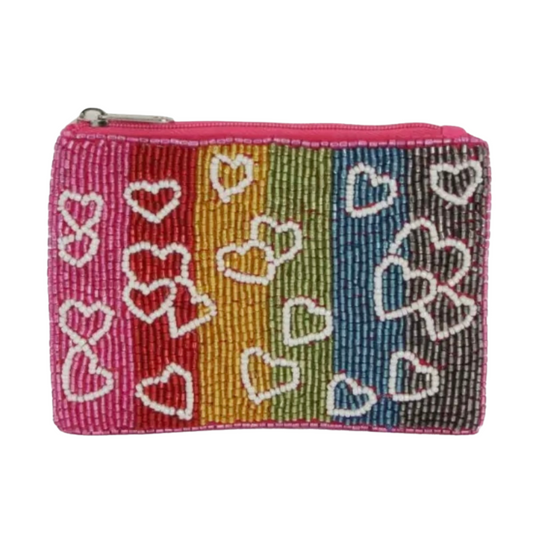 Beaded Coin Purse - Falling Hearts