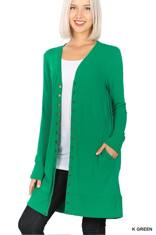 Long Snap Cardigan - Green