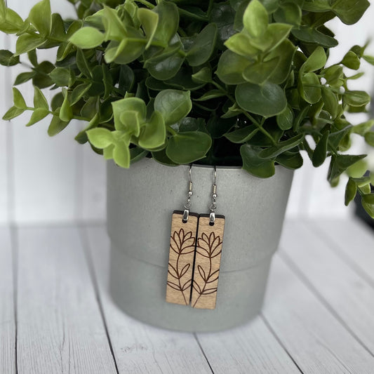 Wooden Floral Bar Earrings