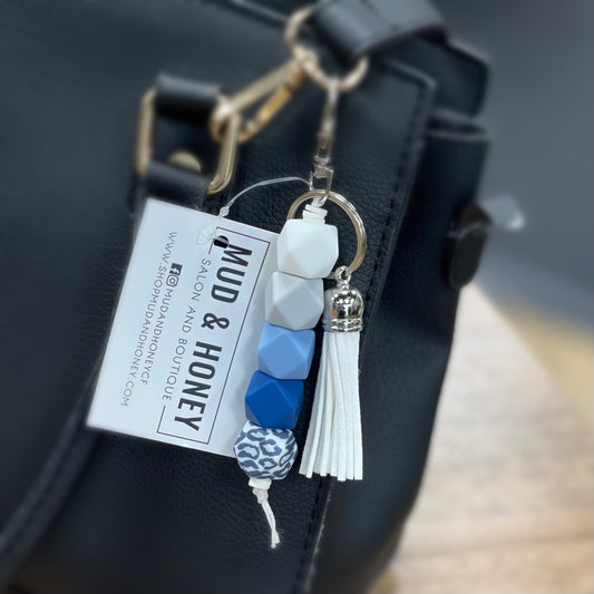 Silicone Bead Keychain - Grey Blue